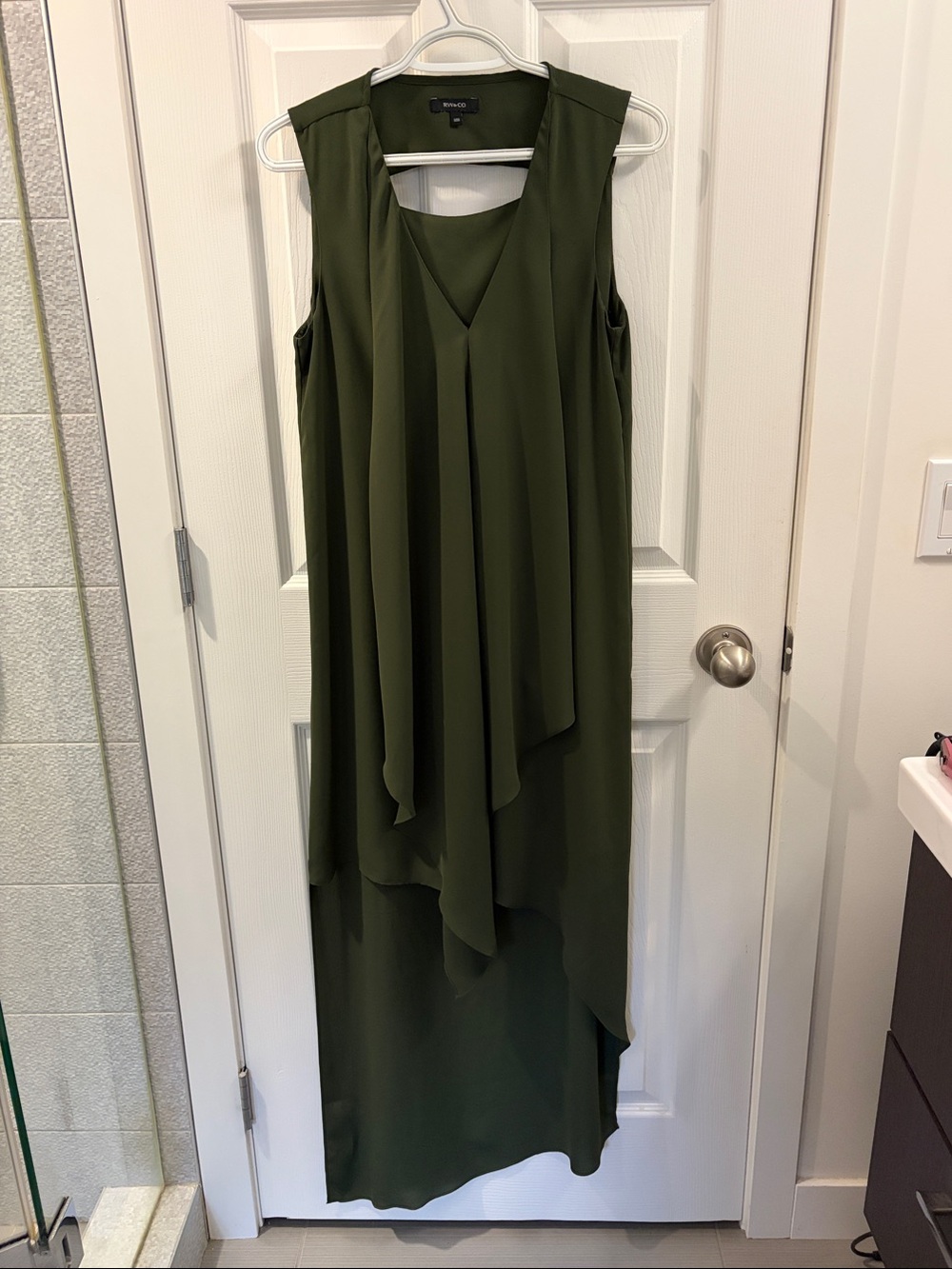 RW&CO. Olive Green Sleeveless Draped Maxi Dress